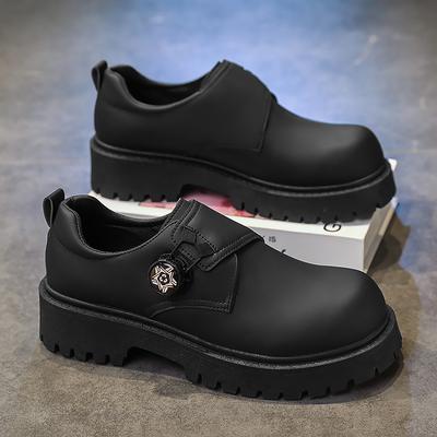 Derby Shoes Men's Spring Platform Heightening Leather Spiral Button Leather Shoes Men's Black Big Head Shoes 2025 Spring