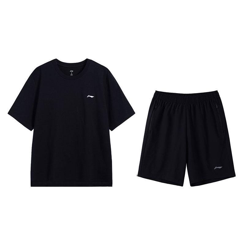 Li-Ning Casual Versatile Breathable T-Shirt Comfortable Shorts Sports Suit Men Sportswear Black B61-1+W515-1