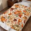 Autumn Pumpkins Floral Fall Leaves Velveteen Plush Blanket, Fall Home Livingroom, Bedroom Decor