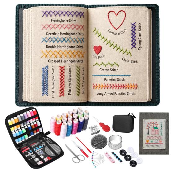 Embroidery Stitch Book Kit Stitch Patterns with Tools Beginner Embroidery Kit Portable Hand Embroidery Book