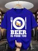 Unisex O Neck Tee Beer Tableware Letter Print Cotton Short Sleeve Loose Summer Street Breathable Daily Casual Basic Wear Top