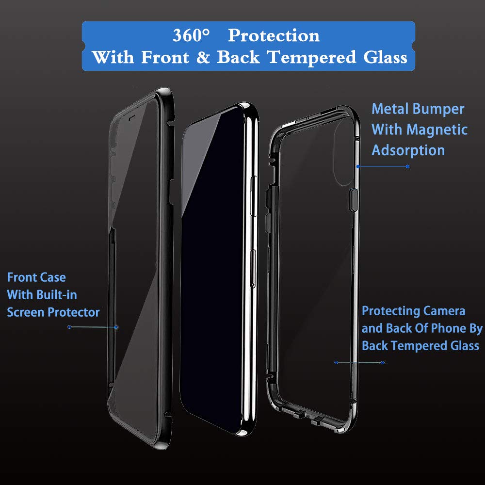 MOSSTAR Cover per iPhone SE 2020 / iPhone 8/7, Custodia 360 Gradi Full Body Trasparente Vetro Temperato+Metal Bumper con Adsorbimento Magnetico,Rugged Armor per iPhone SE/iPhone 7/8 Case,Argento