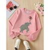 Kids Unisex Crewneck Sweatshirt, Cartoon Gray Elephant Balancing Football With Red Heart Print Soft Fleece Pullover For Kids Over 4 Years Old