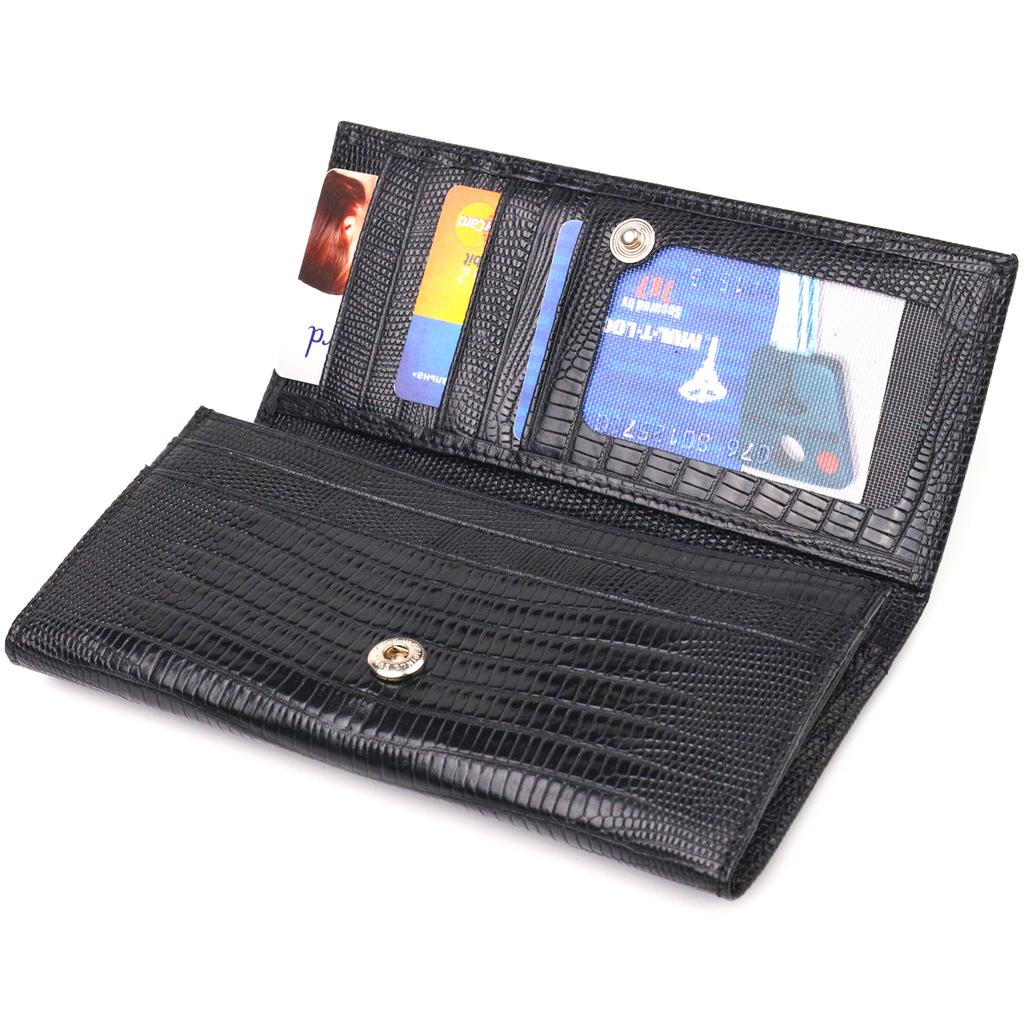 Excellent Textured Horizontal Women's Wallet Made of Genuine Leather CANPELLINI Wallet 21653 Black