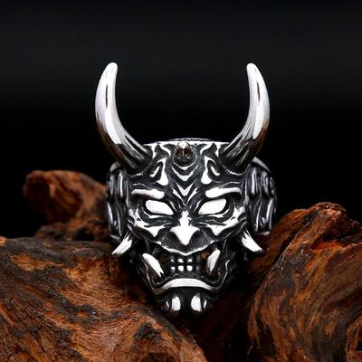 Vintage Punk Prajna Ring Stainless Steel Male Skull Mask Ring For Men Biker Street Wearing Gothic Trendy Male Jewelry Accessoy