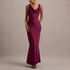 Women's Elegant Luxury Satin Cowl Neck Backless Sleeveless Slim Fit Mermaid Maxi Evening Formal Dress