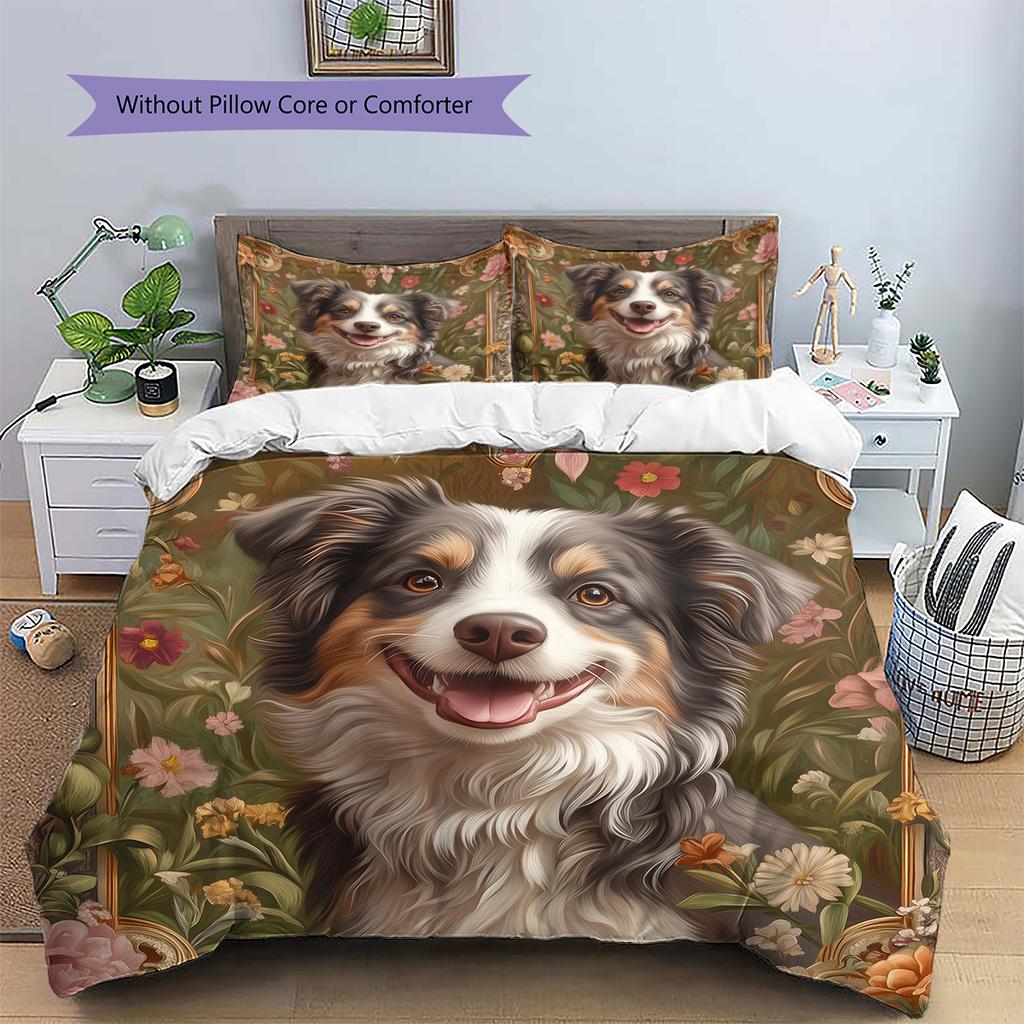 Australian Shepherd dog Pattern Bedding Home Decoration Birthday Gift (1 * duvet cover + 2 * pillowcase, without core)