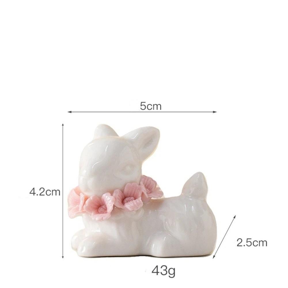 Cute Ceramic Bunny Figurines Mini Flower Design Bunny Statue Desk Ornament Garden Yard