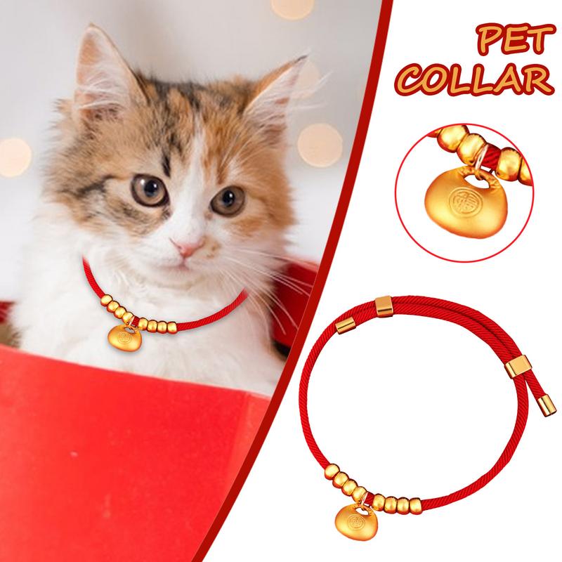 Chinese New Year Pet Collar Adjustable Chinese Dog Collar With Gold Ingot Pet Costume Supplies New Year Necklace For Parties M
