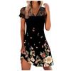 Fashion Women V-neck Printed Lace Splicing Dress Casual Slim Pullover Dress