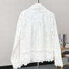 Fashion Patchwork Mesh Elegant White Blouse Women Tops Spring and Autumn Button Up Casual Shirts Women Vintage Lapel Solid Simple Ladies Blouses 25809