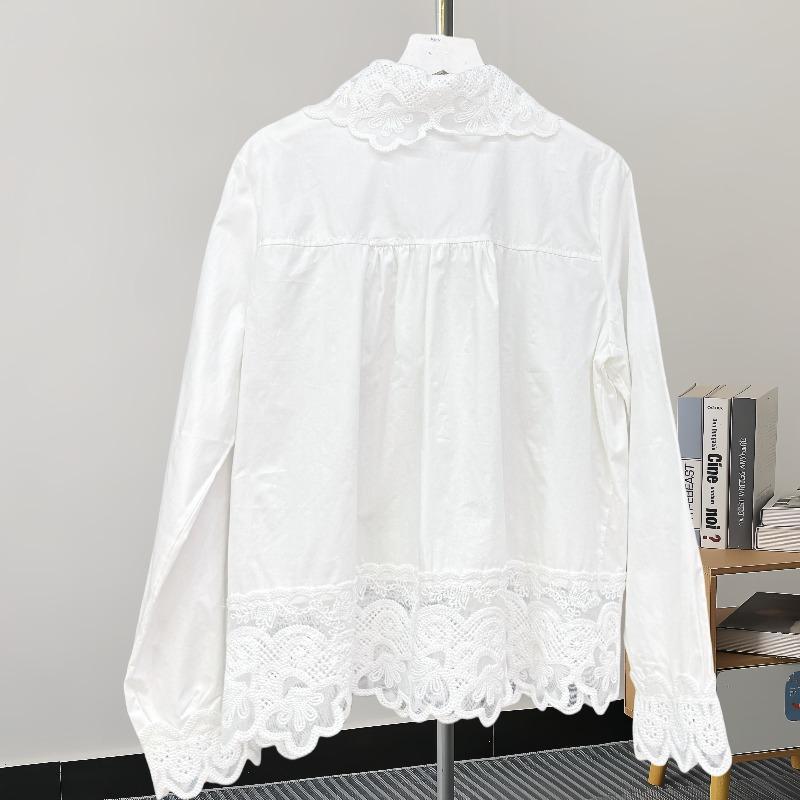 Fashion Patchwork Mesh Elegant White Blouse Women Tops Spring and Autumn Button Up Casual Shirts Women Vintage Lapel Solid Simple Ladies Blouses 25809