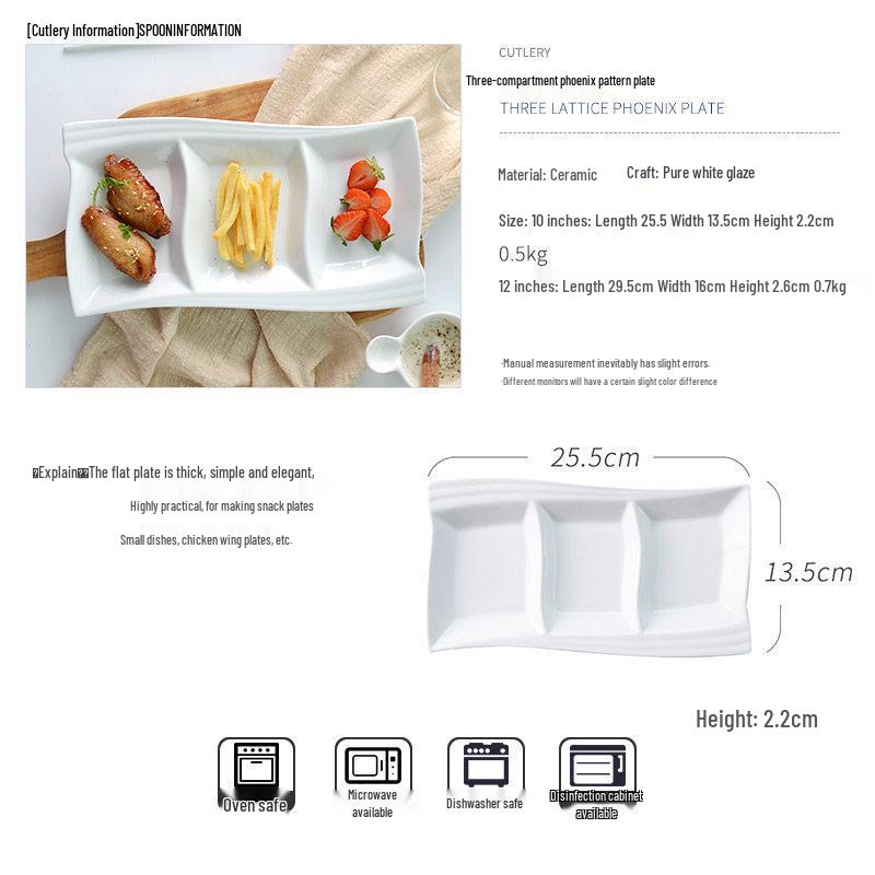 Three-Compartment Ceramic Dish for Seasoning, Snacks, or Fruit