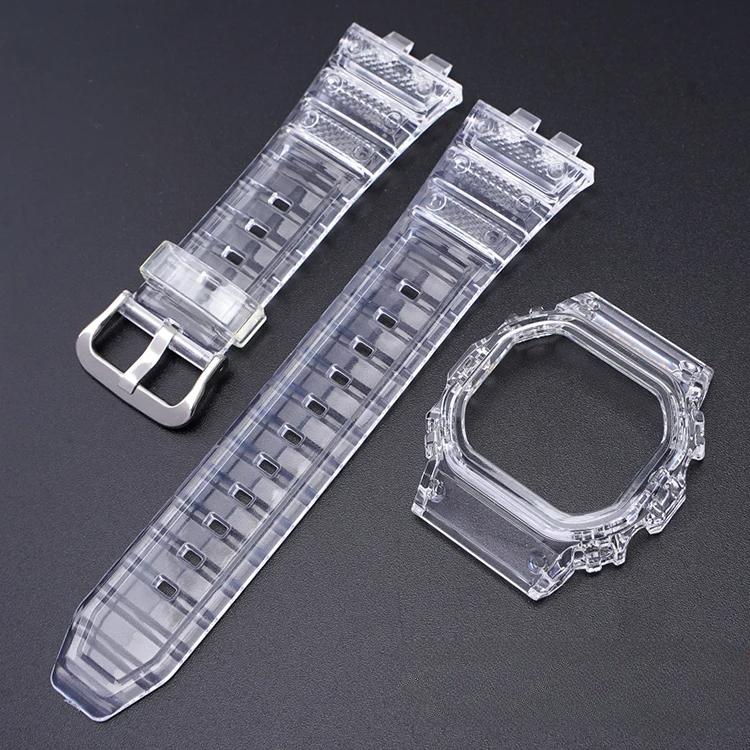 Replacement Transparent Resin Strap+PC Bezel for Small Cube Gold Bricks For  Casio G-Shock GMW-B5000 Watch Band