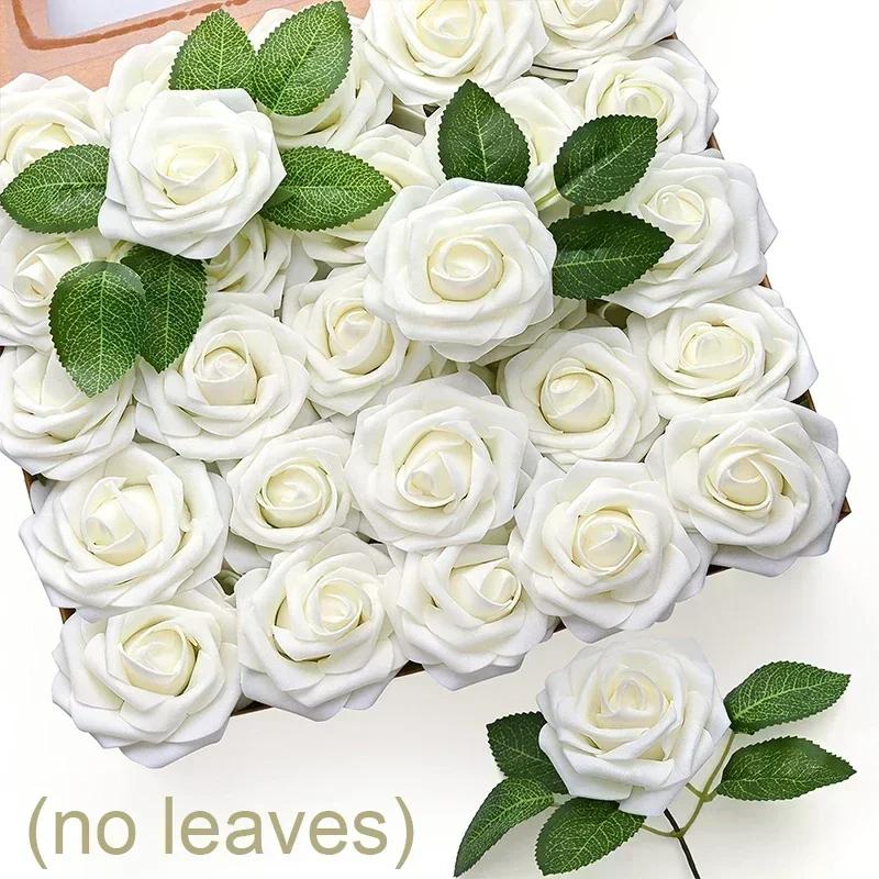 30Pcs Artificial Roses Flowers Foam Fake Rose Heads With Stems For Diy Wedding Bouquets Home Party Tables Decorations Supplies