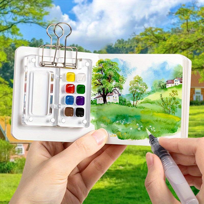 Mini-Aquarell-Set mit verstellbarem Raster-Organizer | 8/15 Steckplätze und abnehmbares Skizzenbuch | Tragbares Malset für Erwachsene