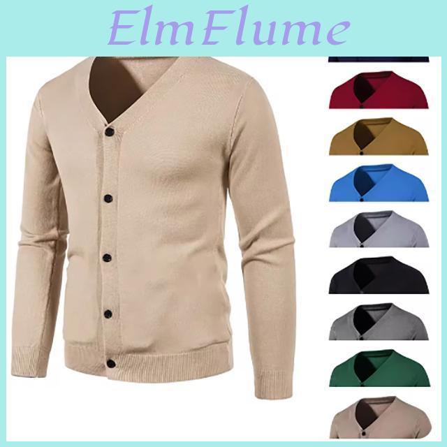 Basic Elastic Autumn Slim Mens Fit Thin Sweater Solid Color Casual Versatile Knitted Cardigan Thin Vneck Coat Plus Size