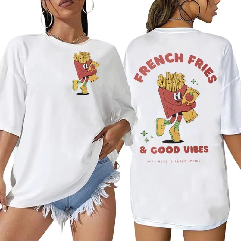 French Fries Good Vibes Printed Womens Tshirt Fashion Trend Top SpringSummer Pure Cotton Unisex Short Sleeve Tshirt