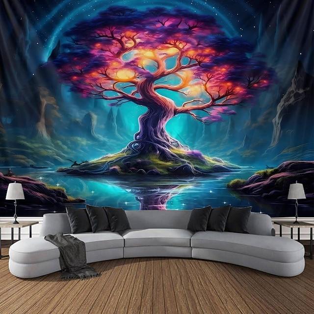 Christmas neon tree house tapestry 75x100 чёрный