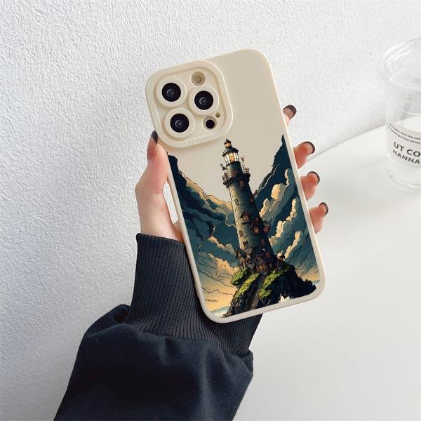 Abstrakter Stil Leuchtturm Handyhülle Für iPhone XS XR X 11 12 13 14 Pro Max 7 8 14 Plus SE 2020 Weiche Silikon Rückseite Hüllen