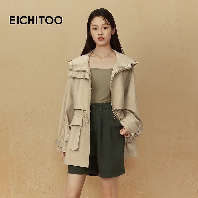 EICHITOO Women s Classic Hooded Twill Trench Coat M