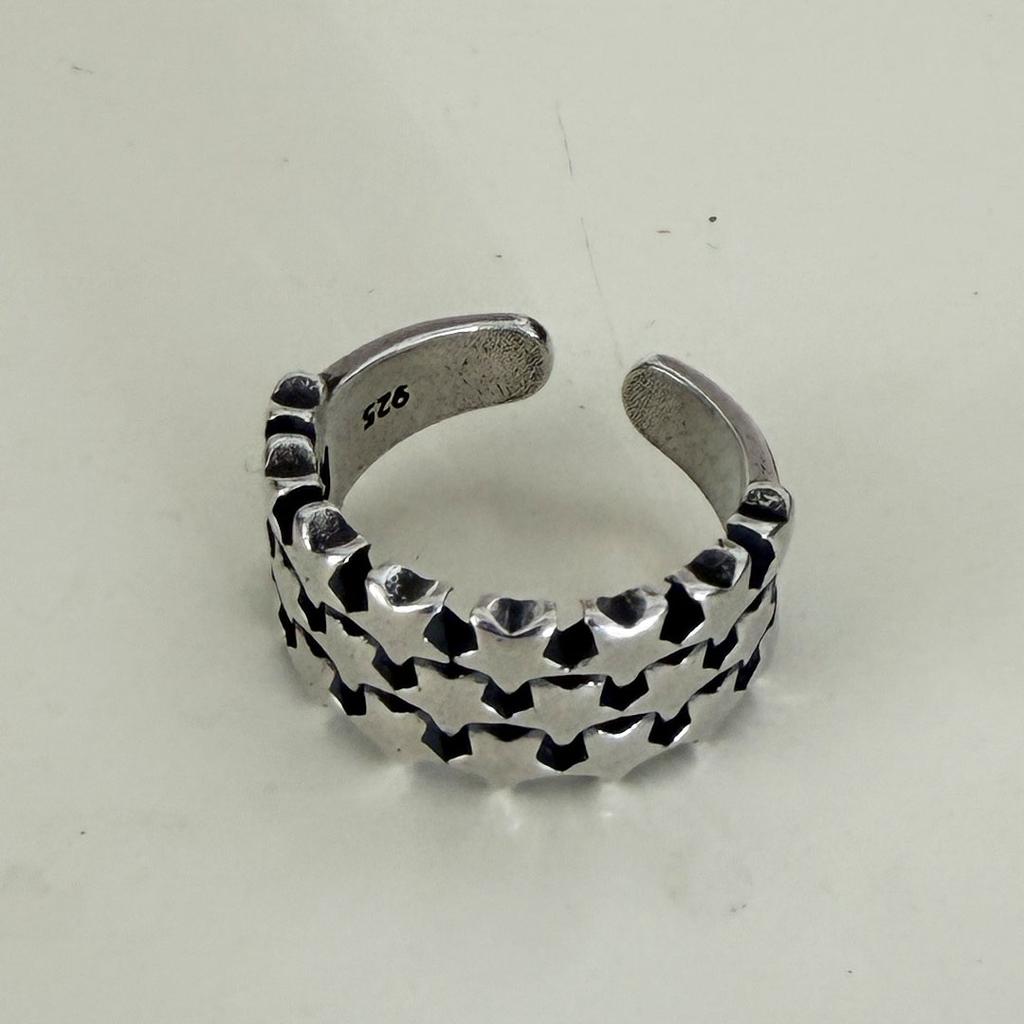 BF CLUB 925 Sterling Rings for Women Simple Geometric Handmade Irregular Retro Vintage Stars Ring Allergy For Birthday Gift