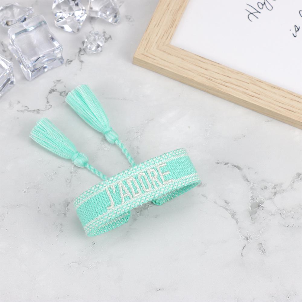 J'adore Bracelet: Embroidered Letter Tassel Wristband for Women & Couples