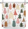 Abstract Boho Christmas Tree Shower Curtain with Mid-Century Snowflakes Design, Waterproof Bathroom Decor Set for Holiday Style