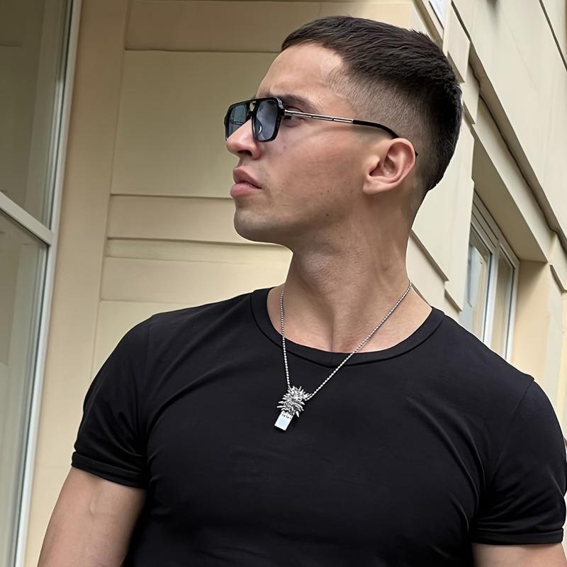 Non-polarized Casual Style Men Square Frame Dual Beam Fashion Sunglasses for Running, Anti Glare Hollow Men Shades