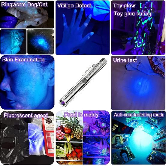 Portable Wood's Lamp, Light Pet Fungus Detection Veterinary Pocket Vet Professional Set with Magnetic Back Cover for Cat Dog Moss Detection