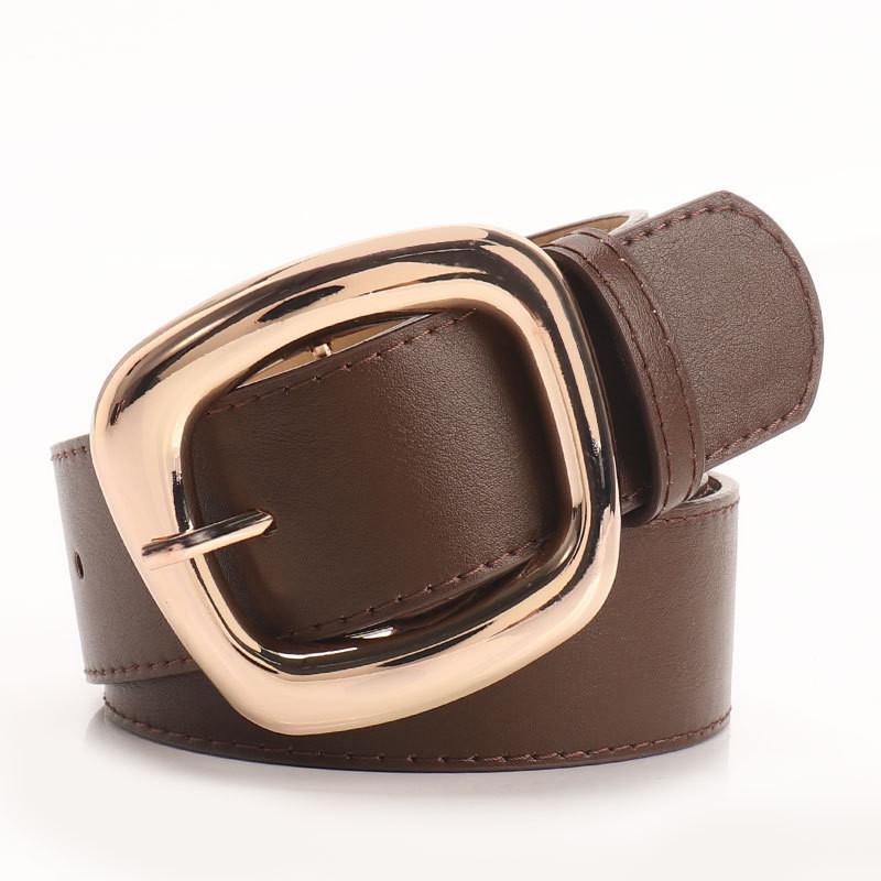 Womens Trapezoid Buckle Leather Belt With Alloy Pin Closure For Casual And Office Wear