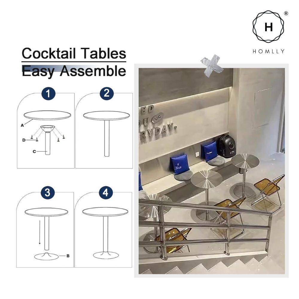 Homlly Tonii Stainless Steel Round Slim Table (40-70cm Diameter)