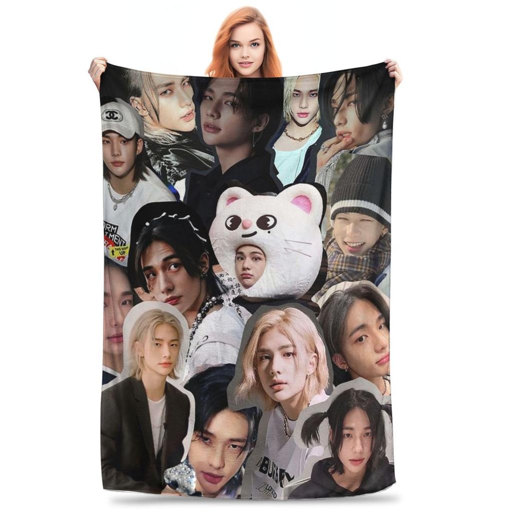 Hyunjin Collage Blankets Flannel Warm Sofa Throw Blankets For Couch Bedding Outdoor Throws Bedspread Quilt