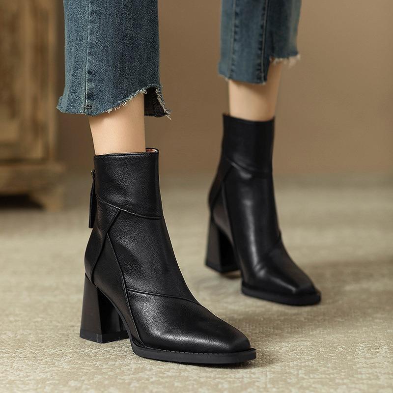 Women S Vintage Chunky Heel Square Toe Martin Boots Slim Fit Boots