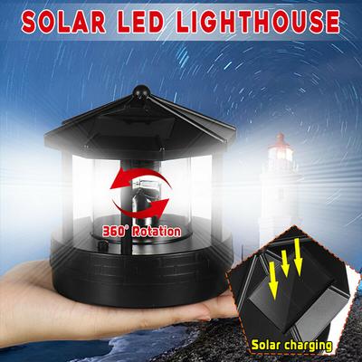 D5 Outdoor Solar Light Powered Lighthouse Rotating Waterproof LED Solar Light Beacon Tower Decorative Lamp for Garden Lawn Patio