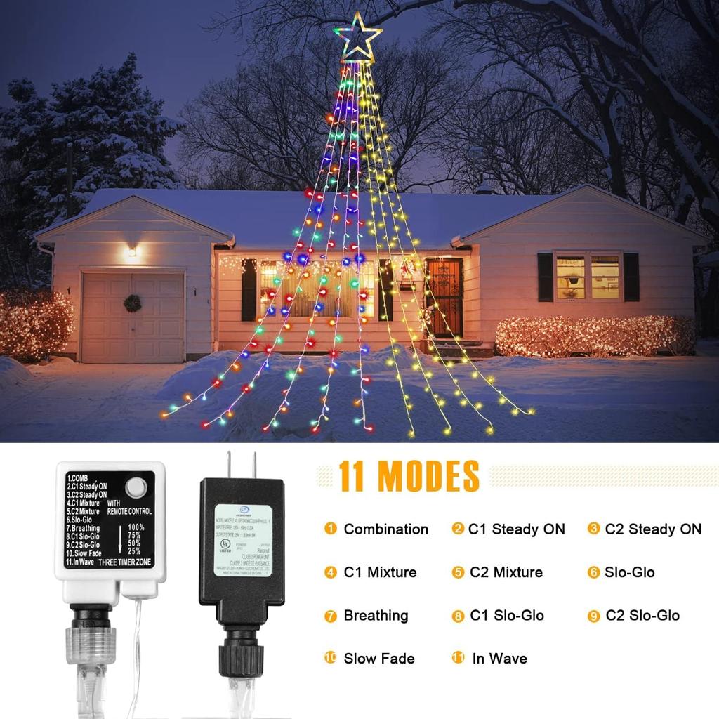 Outdoor Christmas Lights, 320 LED Christmas Decorations, Outdoor Star String Lights with 8 Modes Waterproof for Christmas New Year Holiday Decor