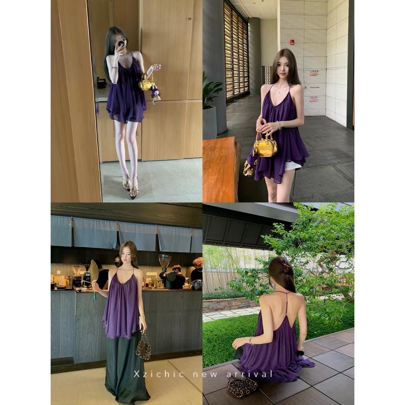 

Ethereal French V-Neck Chiffon Camisole - New Summer Style for Women One Size фиолетовый