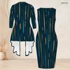 Women Plus Size Two Piece Set Abstract Printed Sleeveless Bodycon Dress And Three Quarter Sleeve Cardigan