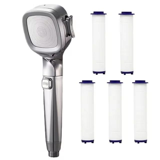 New 4 Mode High Pressure Shower Head With Switch On Off Button Sprayer Water Saving Adjustable Shower Nozzle Filter For Bathroom