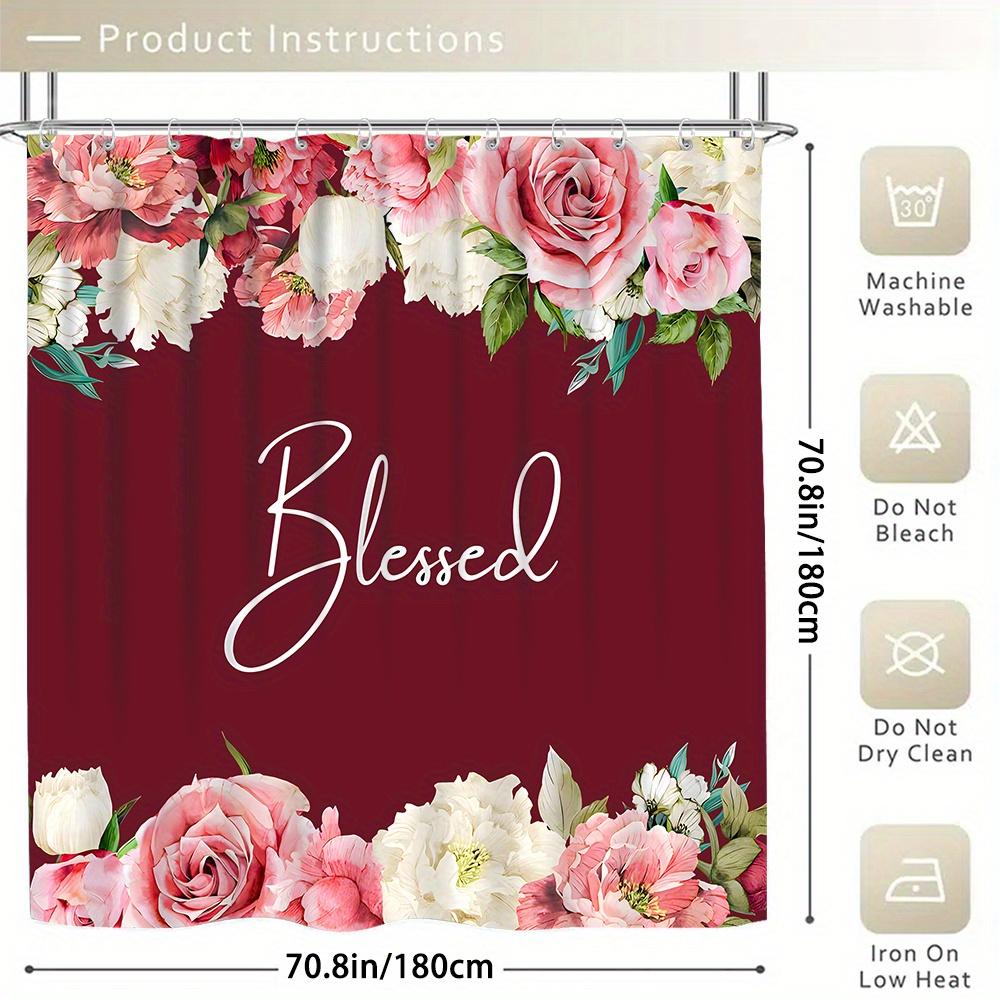 4-teiliges Badezimmer-Duschvorhang-Set Blumen Badezimmervorhang mit 12 Haken Rutschfeste Teppiche Toilettendeckelmatte Badezimmerabtrennung