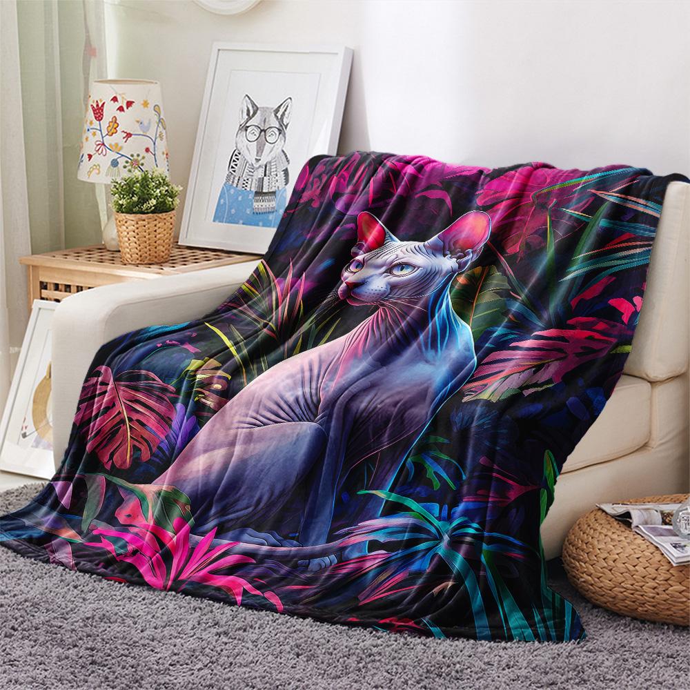 Sphynx Cat In the Grass Print Flannel Blanket, High Quality Comfortable for All Seasons, Home Decor, Warmth and Comfort