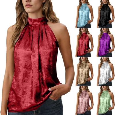 Women's  Fashion Party Shirts Pleated Turtleneck Shirt Sleeveless Tank Tops