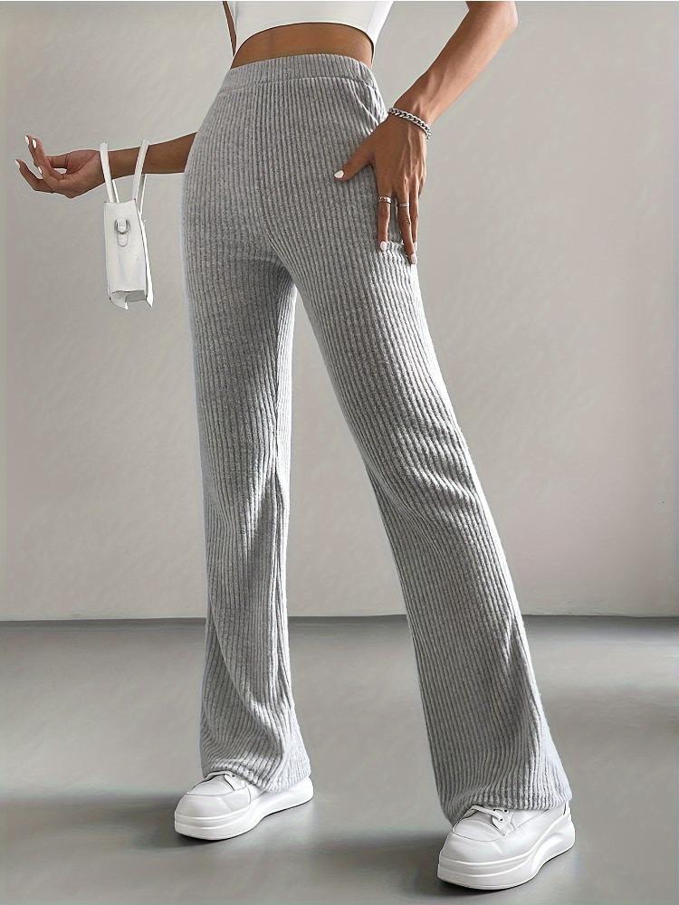 Spring and Autumn Bell-Bottom Pants for Women Solid-Color Casual Pants with Ribbed Knit Fashionable and Versatile Slim-Fit Long Pants