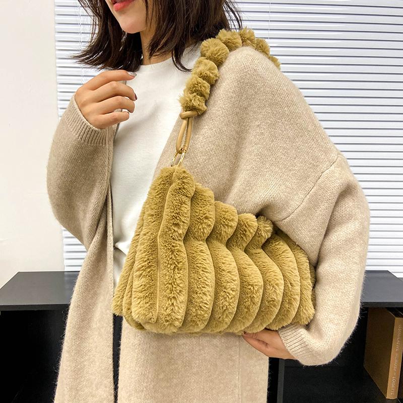 Soft Plush Shoulder Bags For Women 2026 Winter New Designer Purses And Handbags Luxury Underarm Hobo Tote Large Capacity Fur Bag