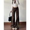 Coffee-colored slightly pulled jeans women's low waist loose wide legs do not stick to the legs flared pants women's slightly pulled thin pants