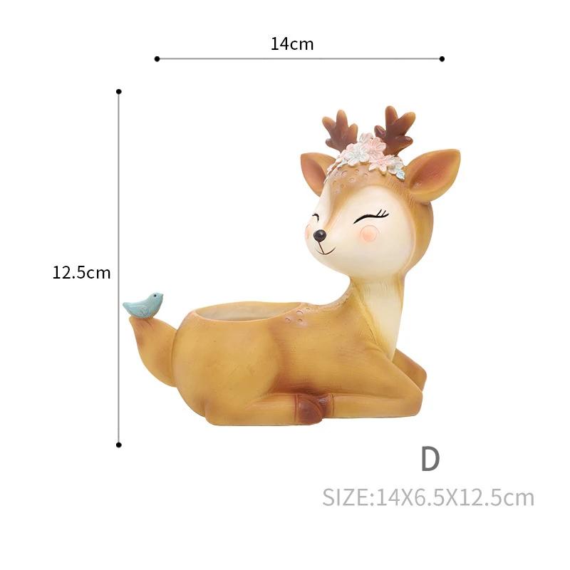 Cute Deer Small Plant Pot Resin Succulent Planter for Home Office Desk Mini Ornament Fairy Garden Flowerpot Decoration