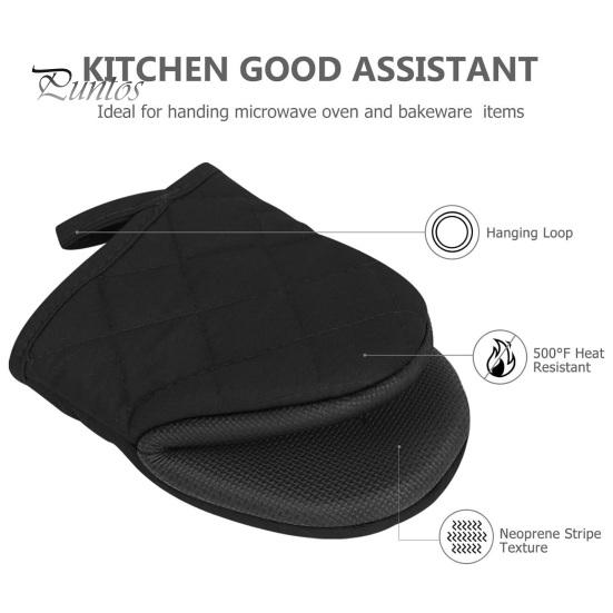 Silicone Oven Mitts 1Pc Short with Non-Slip Grips High Heat Resistant Thicker Gloves Cotton Lining Kitchen Microwave BBQ Baking Cooking Grilling