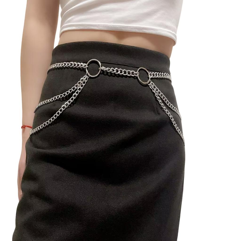 Personalized metal ring waist chain female punk multi-layer chain fringed body chain
