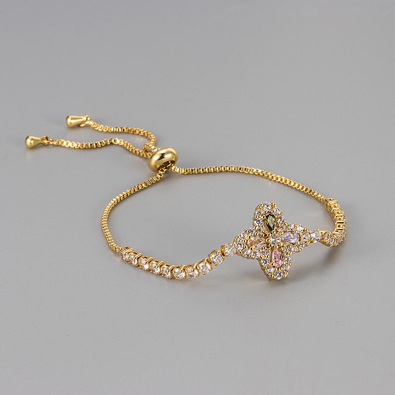 Luxury Full Zircon Rhombus Flower Bracelet Adjustable Fashion Commuter Elegant Niche Jewelry For Women Daily Wear