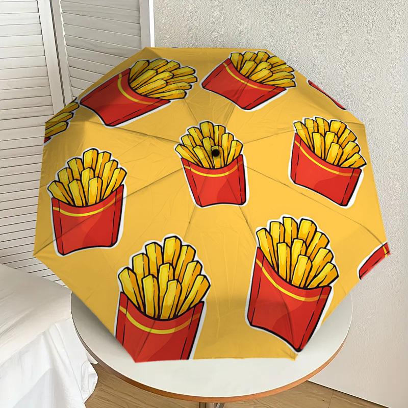 1PC french fries yellow background Umbrella-8-Rib Reinforced Portable Folding Travel Suitable for All Seasons Outdoor Daily Use-H0389